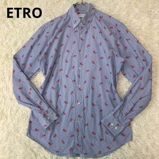 エトロ(ETRO)のM-L相当●エトロ【長袖 シャツ】ドレスシャツ ペイズリー ドット 総柄 ブルー(シャツ)