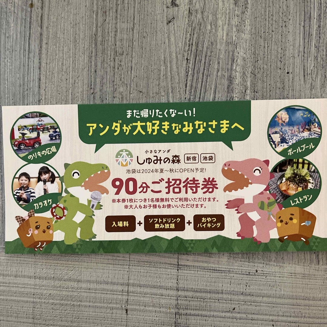 小さなアンダ　しゅみの森　東新宿店　 チケットの施設利用券(その他)の商品写真