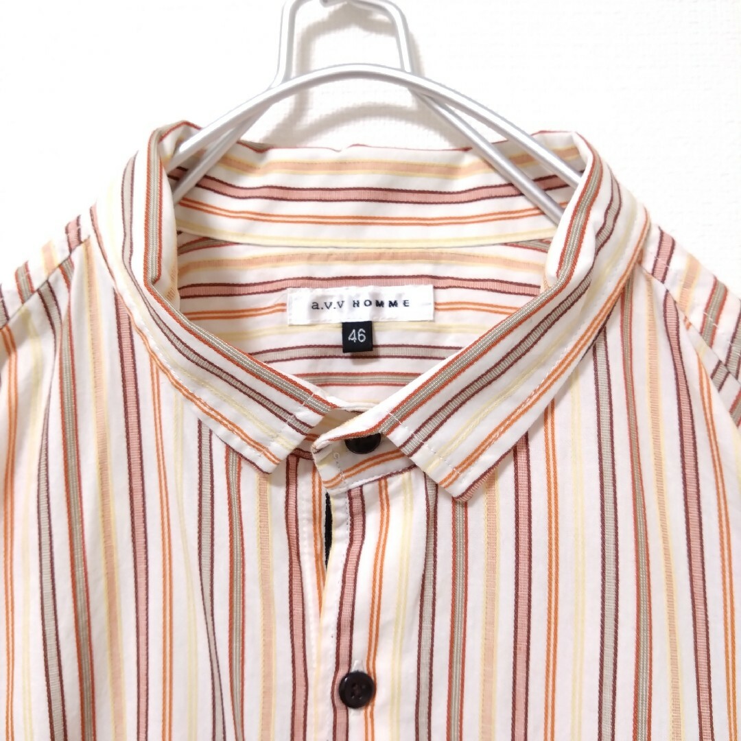 a.v.v(アーヴェヴェ)のシャツ　メンズ　古着　七分袖　2way　ストライプ　オーバーサイズ　ゆるだぼ メンズのトップス(シャツ)の商品写真