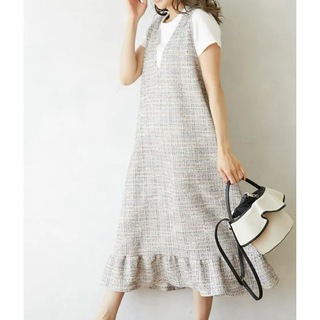 Myu✨ミュー ツィード 裾フレアジャンパースカート ジャンスカ ミックス(ロングワンピース/マキシワンピース)