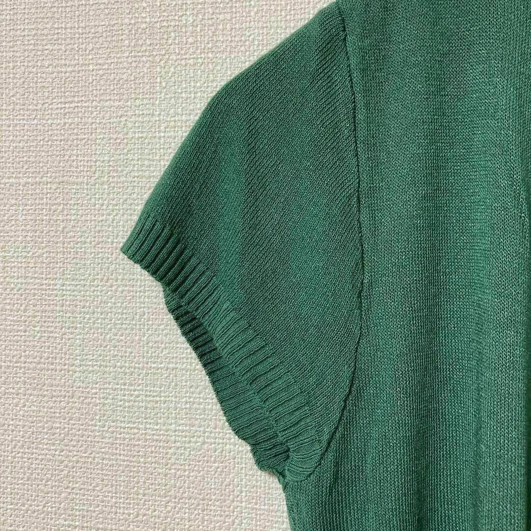 モックネック トップス ニット 半袖 グリーン カットソー ビジネス　かわいい レディースのトップス(シャツ/ブラウス(半袖/袖なし))の商品写真