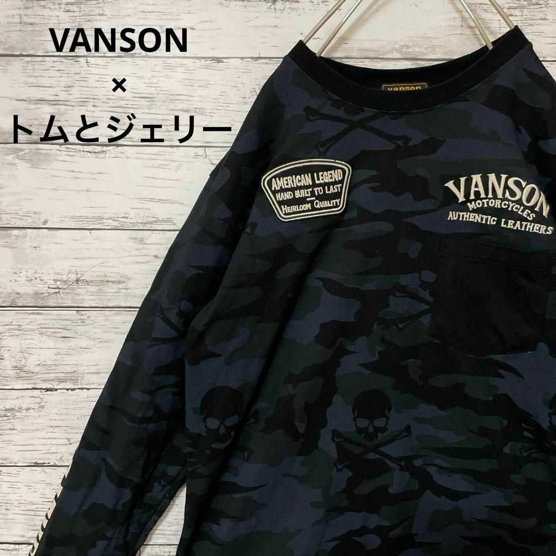 VANSON(バンソン)のVANSON × トムとジェリー ロンT 刺繍 スリーブプリント ポケT メンズのトップス(Tシャツ/カットソー(七分/長袖))の商品写真