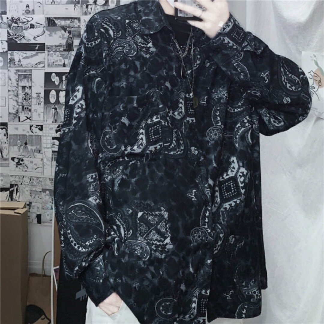 3999円○XL ペイズリー レトロ シャツ ブラウン メンズのトップス(Tシャツ/カットソー(七分/長袖))の商品写真