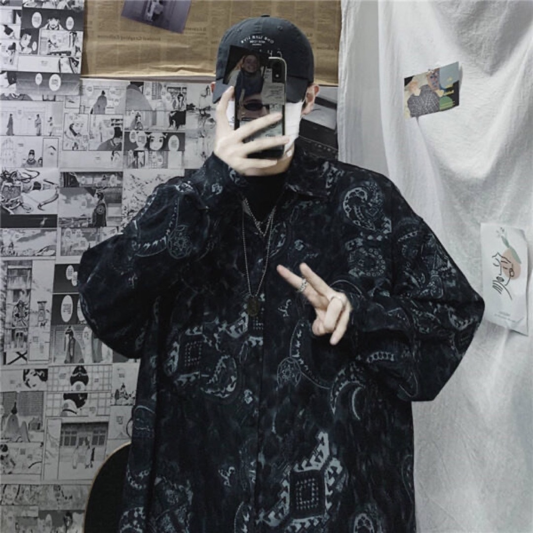 3999円○XL ペイズリー レトロ シャツ ブラウン メンズのトップス(Tシャツ/カットソー(七分/長袖))の商品写真