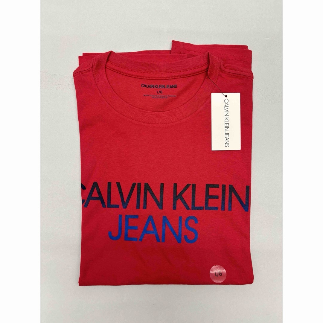 Calvin Klein(カルバンクライン)の【新品未使用】カルバンクラインジーンズ メンズ半袖コットン丸首TシャツLレッド メンズのトップス(Tシャツ/カットソー(半袖/袖なし))の商品写真