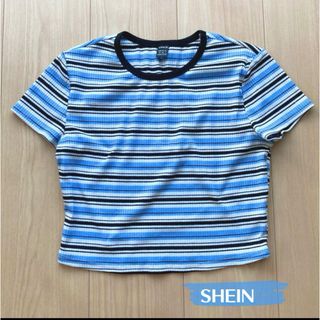 SHEIN - 【SHEIN】ショート丈 半袖Tシャツ ボーダー チビT シーイン