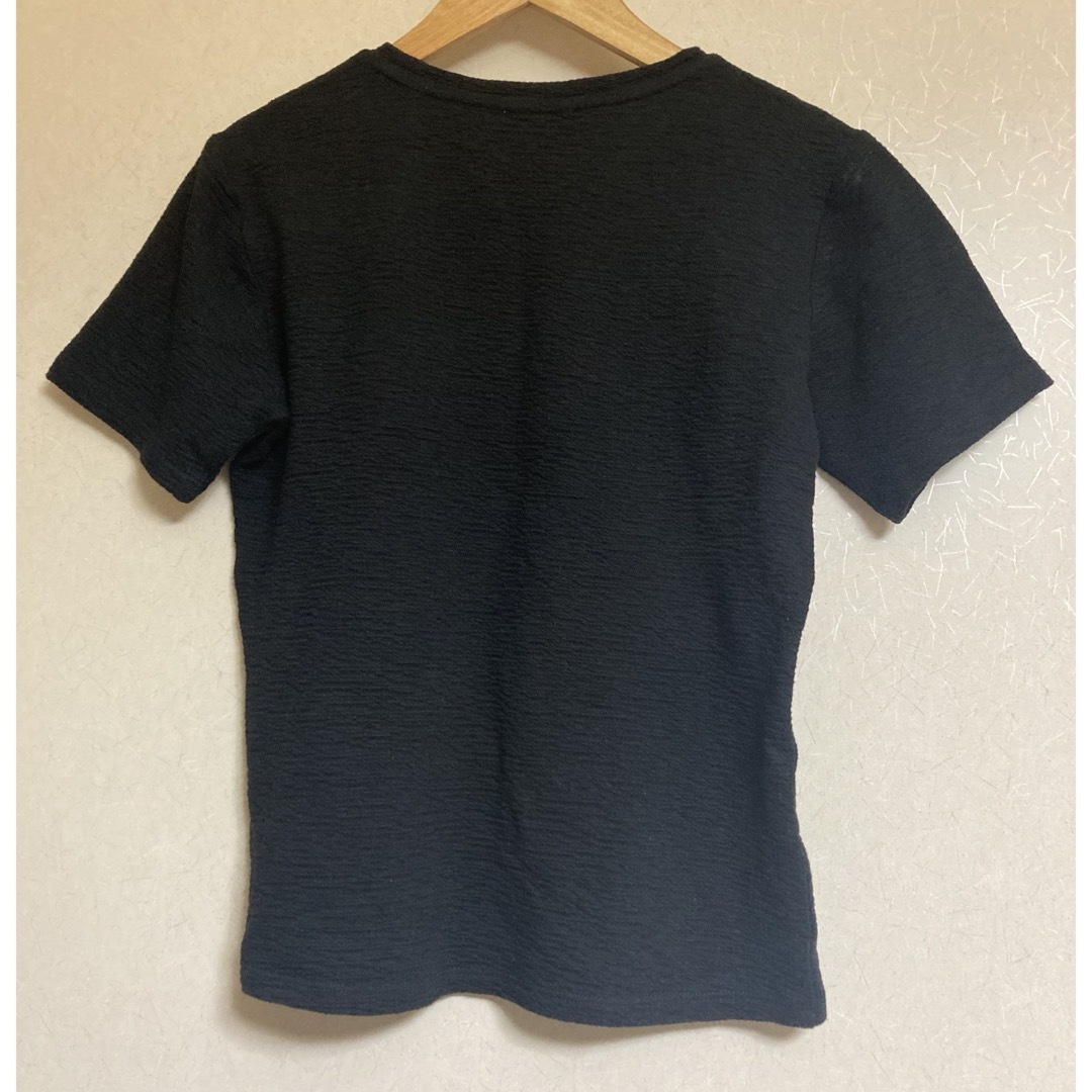 GU(ジーユー)のGUジャガードクルーネックT 【ジーユー】 Mサイズ レディース 半袖 ブラック レディースのトップス(Tシャツ(半袖/袖なし))の商品写真