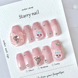 おぱんちゅうさぎネイル♡現品ネイルチップ♡ピンクネイル♡ワンホンネイル推しネイル(つけ爪/ネイルチップ)