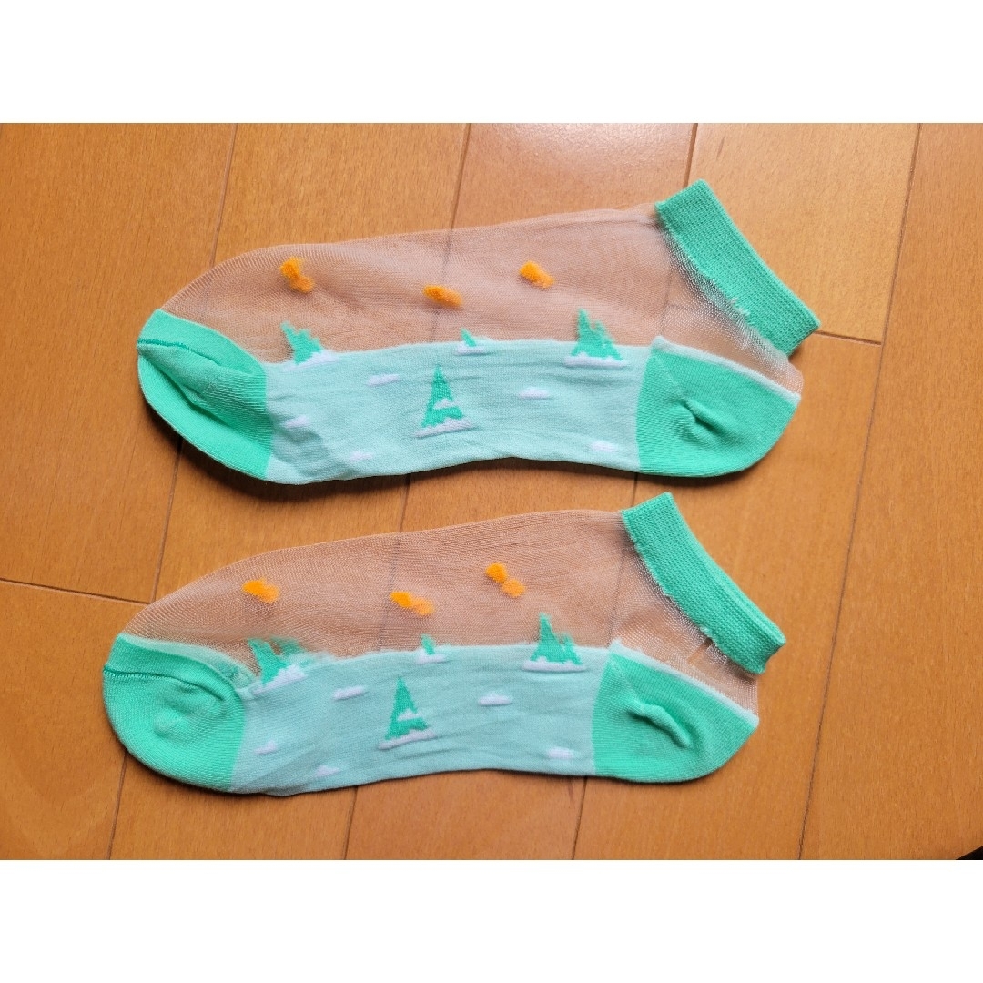 シースルーソックス　靴下　緑　ショートソックス　サンダル レディースのレッグウェア(ソックス)の商品写真