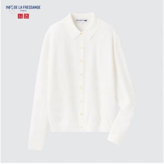 ユニクロ(UNIQLO)のユニクロ イネス ニットポロカーディガン L ホワイト(カーディガン)