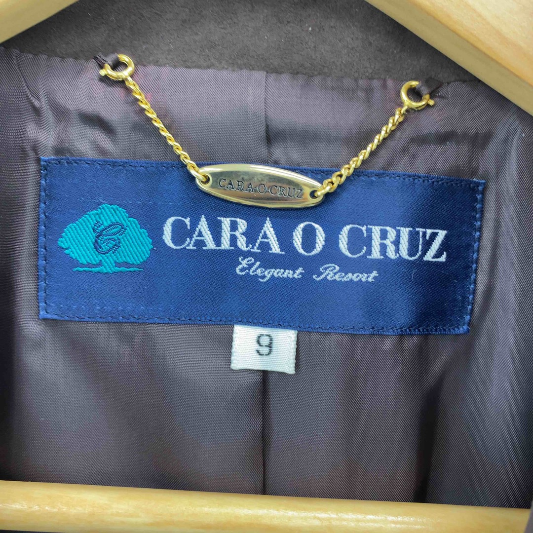 CARA O CRUZ キャラオクルス レディース テーラードジャケット チェック柄 ウール混  スウェード襟・クルミボタン ブラウン系 レディースのジャケット/アウター(テーラードジャケット)の商品写真