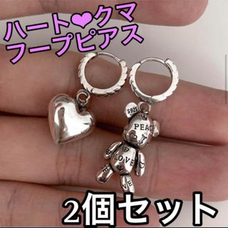 ピアス ハート クマ フープピアス 韓国 人気 プレゼント テディベア(ピアス)