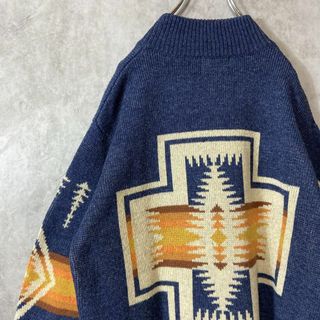 ペンドルトン(PENDLETON)の【ハーフジップニット、チマヨ柄】PENDLETONウールカーディガン紺長袖M(ニット/セーター)