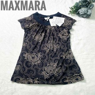 マックスマーラ(Max Mara)の【新品タグ付き】MaxMara 白タグ 花柄ブラウス 背面カシュクール 濃紺 S(シャツ/ブラウス(半袖/袖なし))