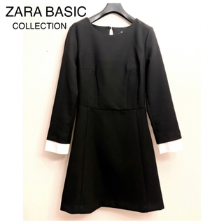 ザラ(ZARA)のZARA ザラ カフス袖付き ワンピース 黒 XS ブラック ミニワンピース(ミニワンピース)