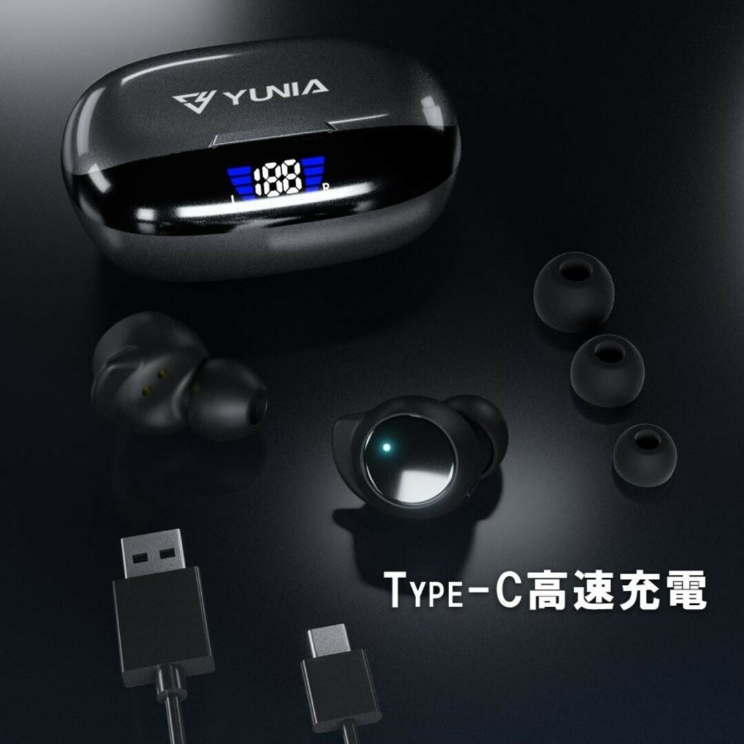 ワイヤレスイヤホン Bluetooth5.3  Y100 (YUNIA) スマホ/家電/カメラのオーディオ機器(ヘッドフォン/イヤフォン)の商品写真