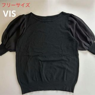 ヴィス(ViS)の【VIS】袖シフォン半袖ニット フリーサイズ(ニット/セーター)