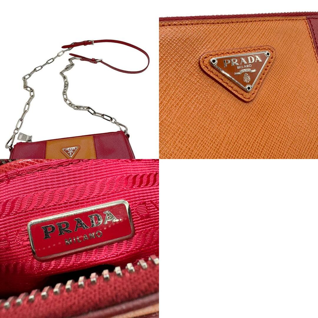 PRADA(プラダ)のプラダ PRADA 斜め掛けショルダーバッグ レザー/メタル レッド/オレンジ/シルバー レディース 送料無料【中古】 z0716 レディースのバッグ(ショルダーバッグ)の商品写真