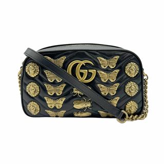 Gucci - グッチ GUCCI 斜め掛けショルダーバッグ GGマーモント レザー ブラック レディース 447632 送料無料【中古】 z0727