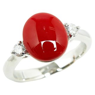 美品 Pt900 プラチナ リング 指輪 珊瑚 ダイヤ 0.12ct 【1-0147151】(リング(指輪))