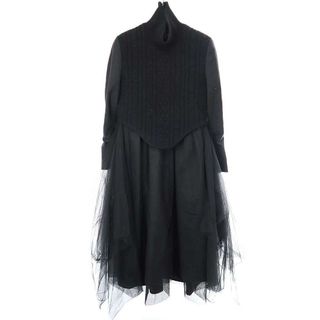 ノワールケイニノミヤ(noir kei ninomiya)のnoir kei ninomiya ノワール ケイ ニノミヤ 23AW ニット切替 チュールドレスワンピース 3L-O012 ブラック S(ロングワンピース/マキシワンピース)