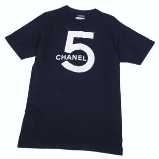 シャネル(CHANEL)の美品 Vintage シャネル CHANEL Tシャツ カットソー 半袖 ショートスリーブ ロゴ No.5 トップス レディース M～L相当 紺(Tシャツ(半袖/袖なし))