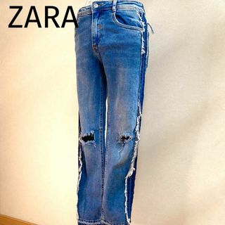 ザラ(ZARA)の【極美品】　ZARA デニム　デザイン　ダメージ加工　お洒落　Mサイズ(デニム/ジーンズ)