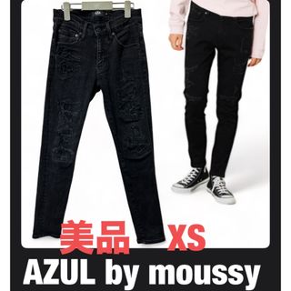 AZUL by moussy - 美品　アズールバイマウジー　ブラック　デニム　スキニー　ダメージ　XS