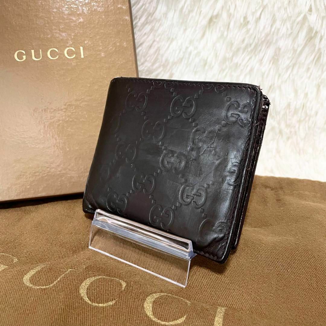 Gucci(グッチ)のGUCCI グッチ　二つ折り財布　財布　シマ　小銭入れ　札入れ　ダークブラウン メンズのファッション小物(折り財布)の商品写真