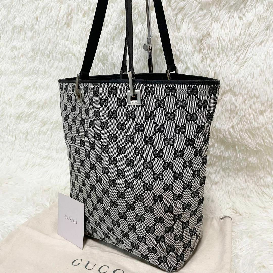 Gucci(グッチ)のGUCCI グッチ　トートバック　GGキャンバス　レザー　A4収納 ブラック　黒 レディースのバッグ(トートバッグ)の商品写真