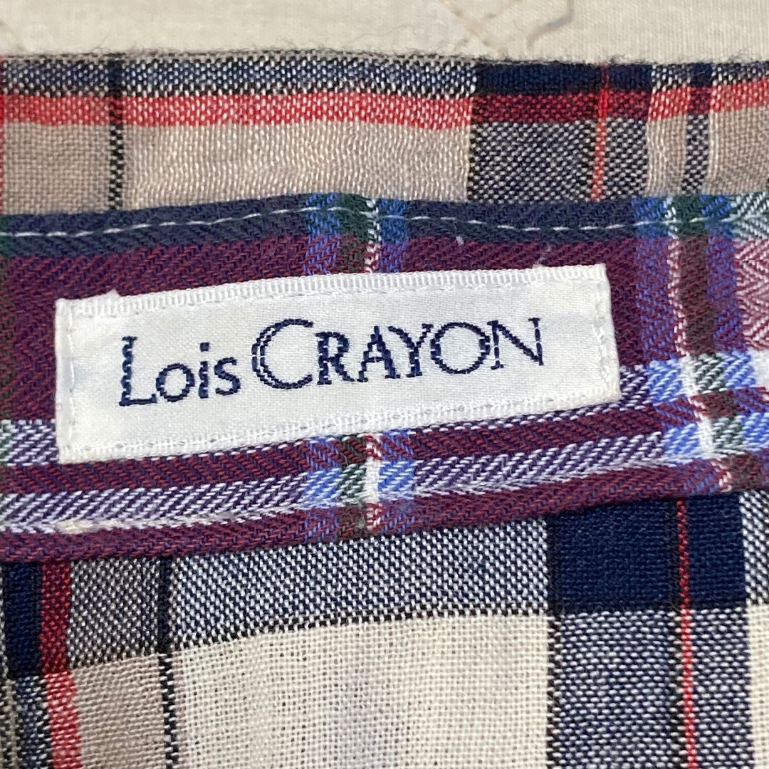 Lois CRAYON(ロイスクレヨン)の美品☆ロイスクレヨン　ガーゼ調チェック七分袖シャツ　白紺赤ベージュM☆ レディースのトップス(シャツ/ブラウス(長袖/七分))の商品写真