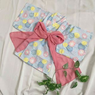 新品✨️未使用 浴衣 甚平 ヨーヨー柄 2点セット 100cm 女の子 帯付き(甚平/浴衣)