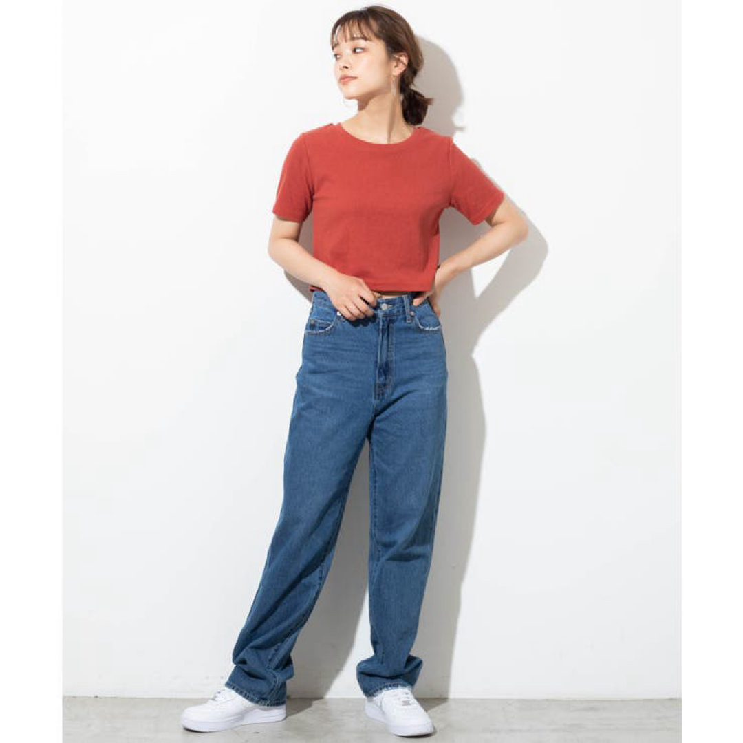 WEGO(ウィゴー)のWEGO ウィゴー　リブニットtシャツ　ショート丈　春　夏　オレンジ　レッド　赤 レディースのトップス(Tシャツ(半袖/袖なし))の商品写真