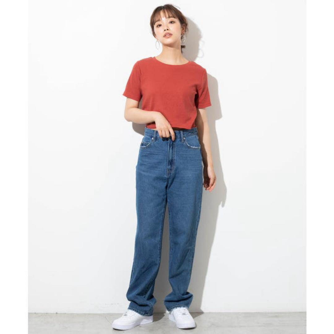 WEGO(ウィゴー)のWEGO ウィゴー　リブニットtシャツ　ショート丈　春　夏　オレンジ　レッド　赤 レディースのトップス(Tシャツ(半袖/袖なし))の商品写真