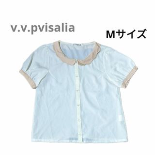 美品　ブラウス　半袖　Mサイズ　白　レディース　スカラップ襟(シャツ/ブラウス(半袖/袖なし))