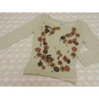 Sybilla シビラ お花刺繍がかわいらしい 七分袖 ベージュ系 春ニット/M