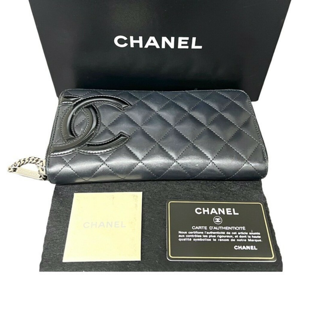 CHANEL(シャネル)のCHANEL シャネル ラウンドファスナー 長財布 A50078 カンボンライン ラムスキン ココマーク ブラック 一式付属 2012年製 【中古品】 42404K169 レディースのファッション小物(財布)の商品写真