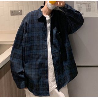 2999円○L チェックシャツ ネイビー(Tシャツ/カットソー(七分/長袖))