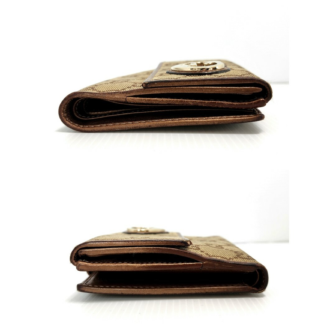 Gucci(グッチ)のGUCCI グッチ 二つ折り キャンバス ハート GG ゴールド ブラウン レディースのファッション小物(財布)の商品写真