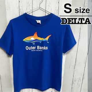 DELTA - DELTA　レディース　Tシャツ　S　ブルー　サメ　鮫　アニマル柄　USA古着