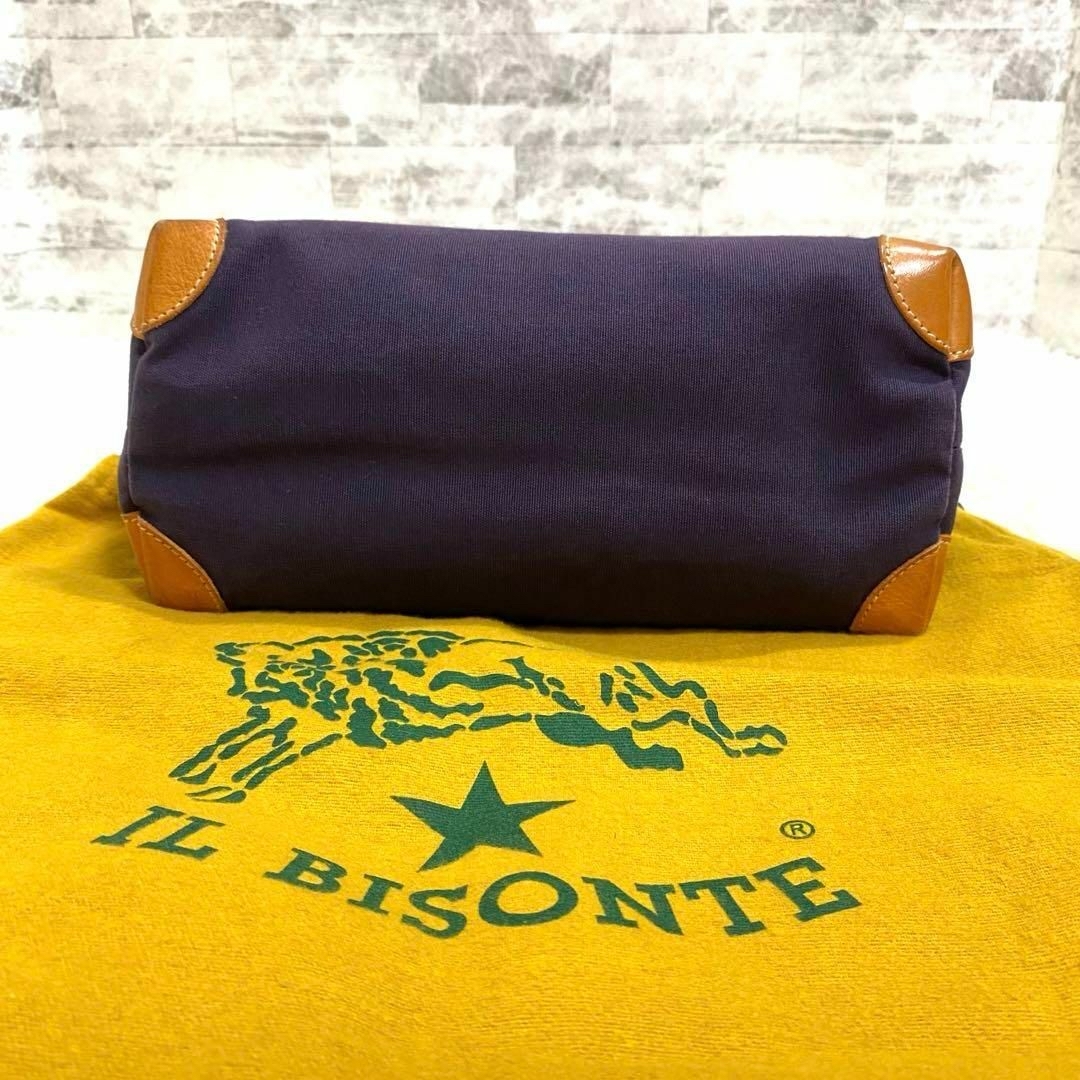 IL BISONTE(イルビゾンテ)の【現行品】イルビゾンテ キャンバス トートバッグ ミニサイズ ネイビー×ヌメ レディースのバッグ(トートバッグ)の商品写真