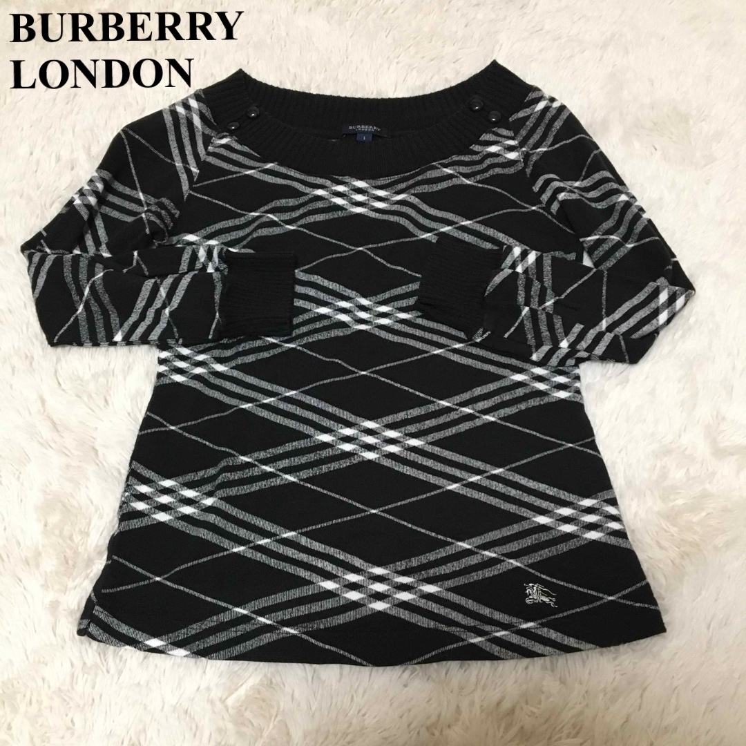 BURBERRY(バーバリー)のバーバリーロンドン　ニット　カットソー　ノバチェック　ホースロゴ レディースのトップス(ニット/セーター)の商品写真