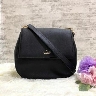 ケイトスペードニューヨーク(kate spade new york)の【美品】kate spade ショルダーバッグ ブラック ロゴ 斜めがけ 丸型(ショルダーバッグ)