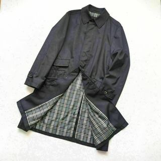 バーバリーブラックレーベル(BURBERRY BLACK LABEL)のバーバリーブラックレーベル　裏地チェック　ステンカラー　ロングコート　黒系　M(ステンカラーコート)