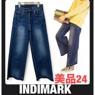 INDIMARK - 美品　インディマーク　裾フリンジ加工薄手　ストレッチ　デニム　ワイド　24