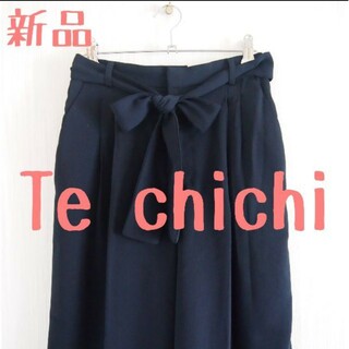 テチチ(Techichi)の新品 Te chichi テチチ ワイドクロップトパンツ ウエストリボン 紺(クロップドパンツ)