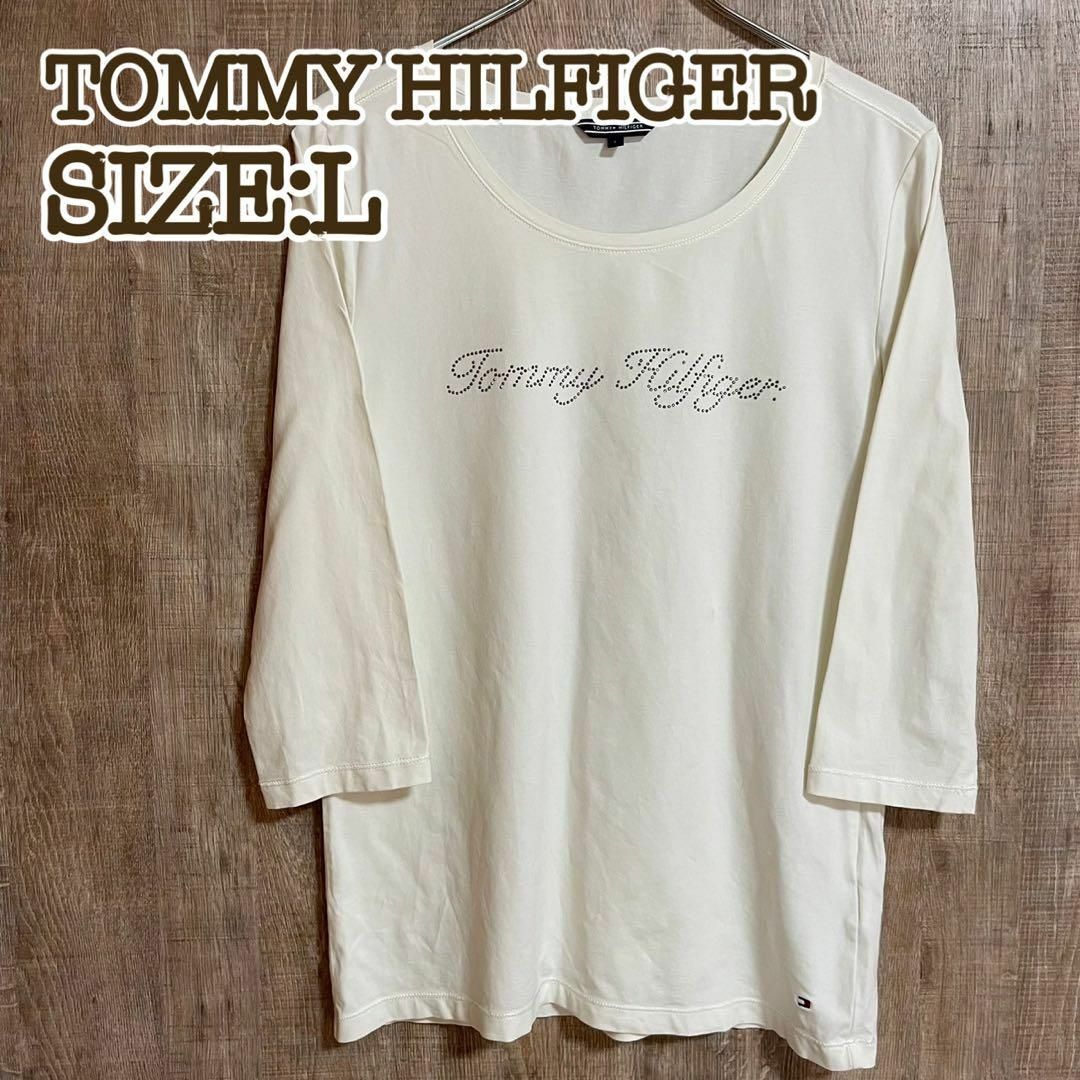 TOMMY HILFIGER(トミーヒルフィガー)のTOMMY HILFIGER トミーヒルフィガー　ロンT　アイボリー　L レディースのトップス(Tシャツ(長袖/七分))の商品写真