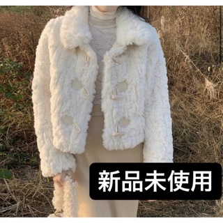 韓国ファッション フェイクファーコート ホワイト Lサイズ(毛皮/ファーコート)