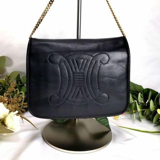 セリーヌ(celine)の★クリーニング済み★セリーヌ　トリオンフ　チェーンハンドバッグ 黒　ヴィンテージ(ハンドバッグ)