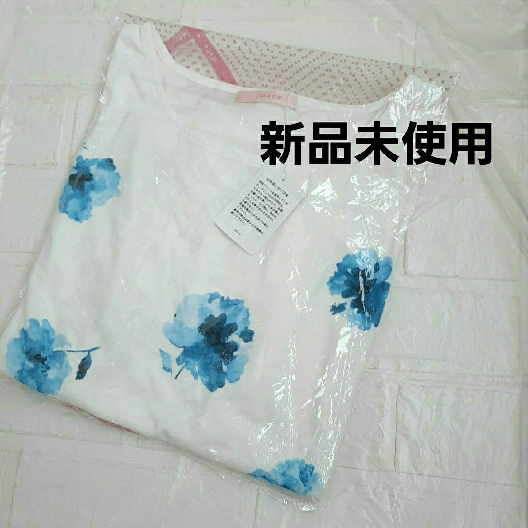 新品 LL 大きいサイズ ブルー花柄プリント Tシャツ カットソー レディースのトップス(Tシャツ(半袖/袖なし))の商品写真